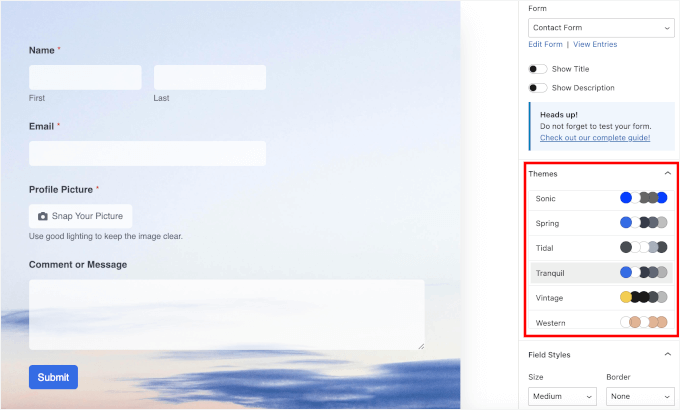 Appliquer un thème WPForms