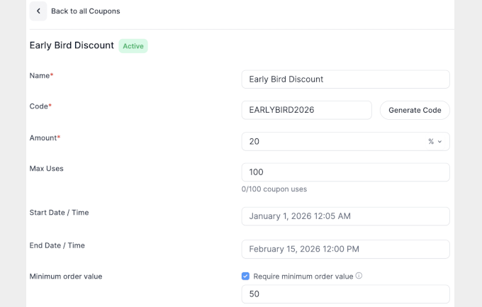 Voce coupon Formidable Forms