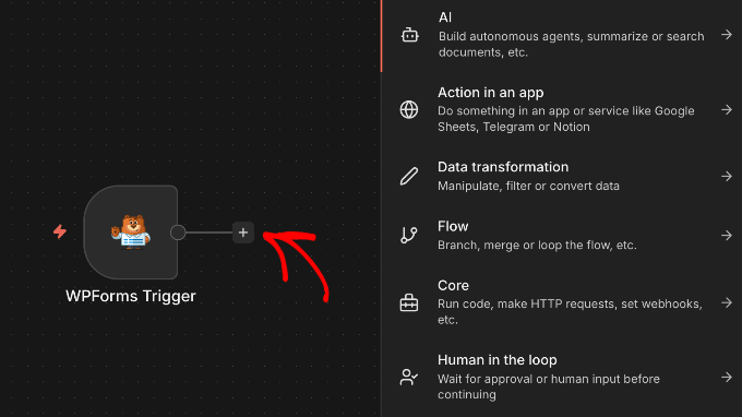 Adăugarea unui nod de acțiune în n8n