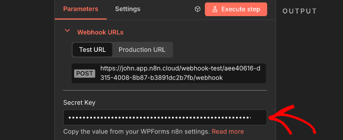 Adăugarea cheii secrete WPForms în n8n