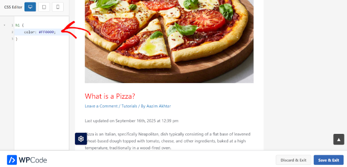 Anteprima live di snippet CSS
