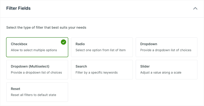Filterfelder in WPFilters