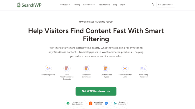 Homepage von WPFilters