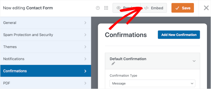 Le bouton Intégrer dans WPForms