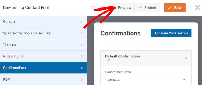 Le bouton Aperçu dans WPForms