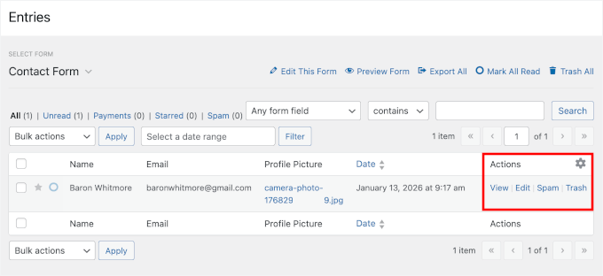 Le lien Voir dans la colonne Actions