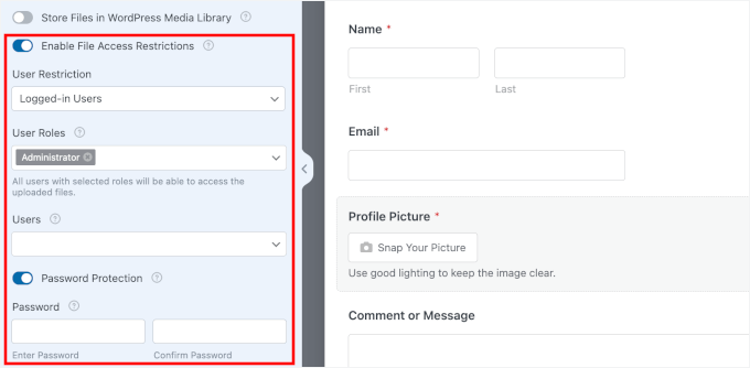 Options de restriction d'accès