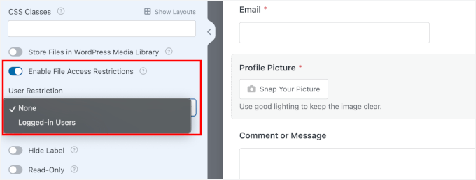Activer les restrictions d'accès