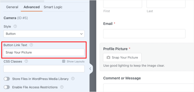 Modifier le texte du lien du bouton