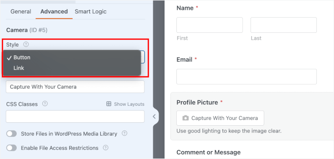 Le menu déroulant Style