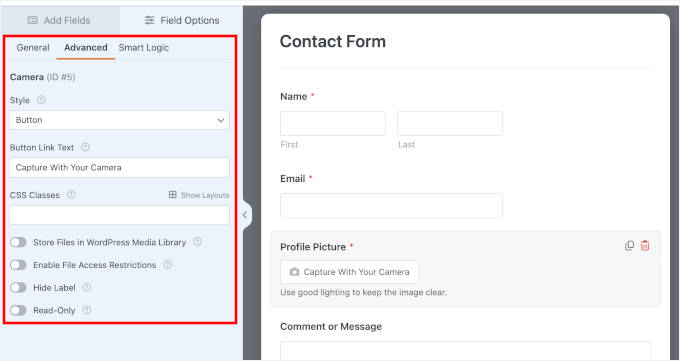 Les paramètres avancés du champ Caméra