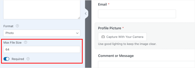 Définir la taille maximale du fichier et rendre le champ obligatoire