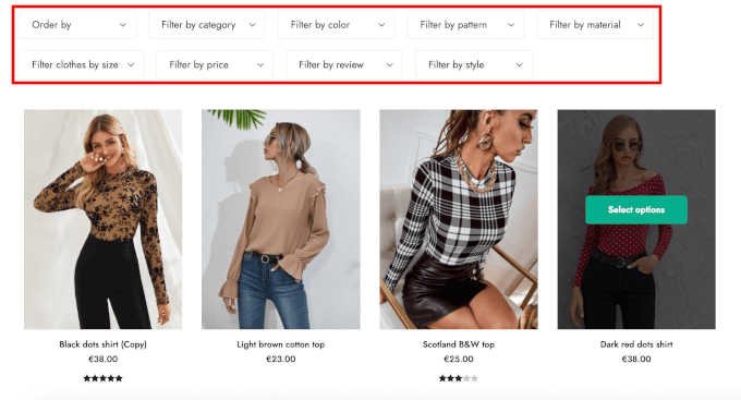 Horizontale Filteroptionen von YITH WooCommerce Product Filter
