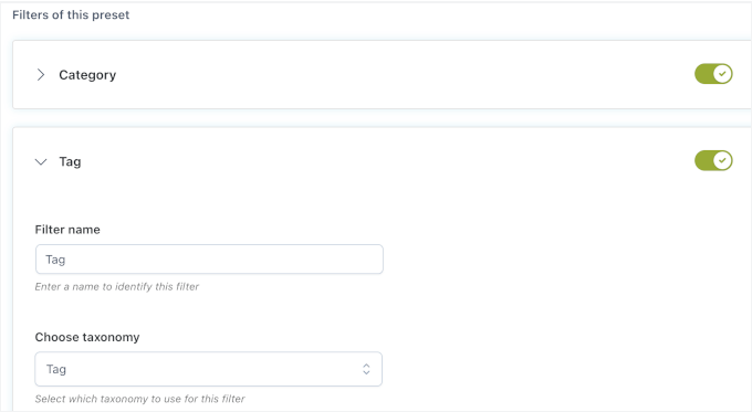 Einrichten von Taxonomiefiltern