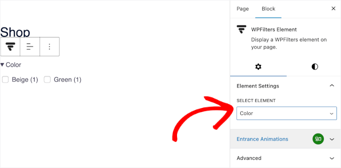 Select the WPFilters element to embed Select the WPFilters element to embed