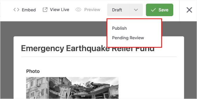 Clicking to publish the campaign