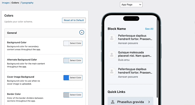 Configure app colors in MemberPress AppKit