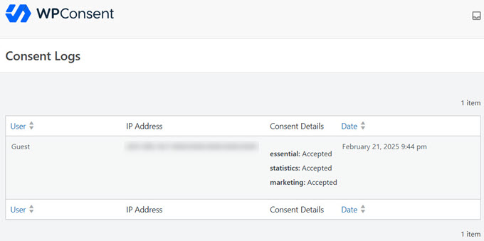 Visualizzazione dei log di consenso sul tuo blog o sito web WordPress