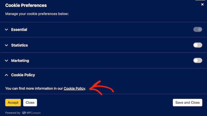 Visualizzazione della cookie policy su un sito web, blog o negozio WooCommerce