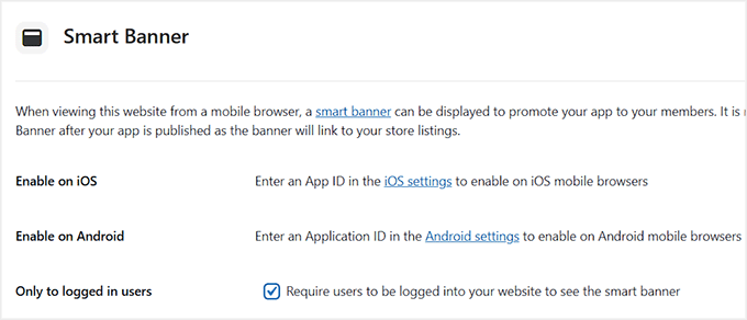 Enable smart banners in MemberPress AppKit
