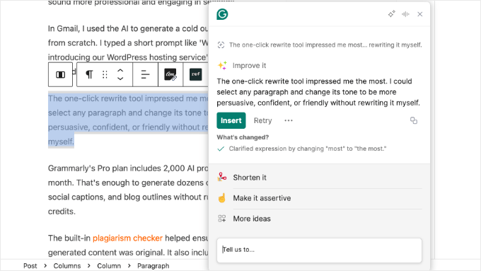 Grammarly Förbättra det-förslag