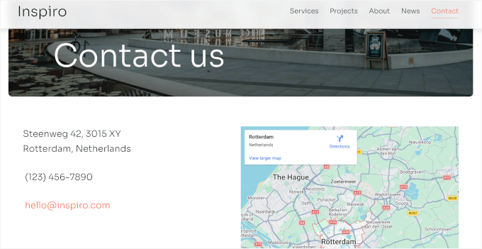 Strona kontaktowa Inspiro z mapą