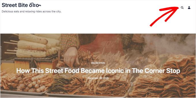 Search icon on a live WordPress site Search icon on a live WordPress site