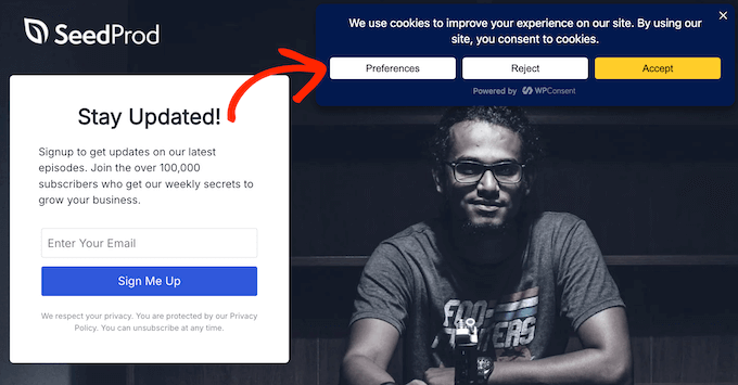 Accesso alla cookie policy utilizzando WPConsent