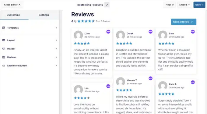 Configure reviews display