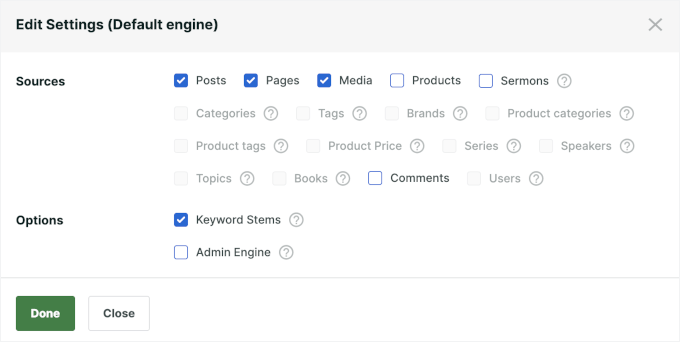 Customizing sources and settings in SearchWP Customizing sources and settings in SearchWP