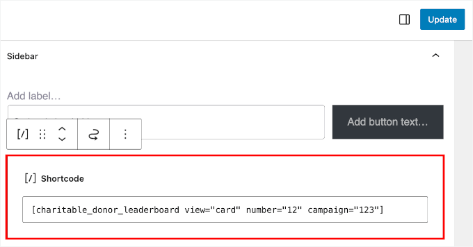 Adding Charitable's donor leaderboard shortcode with parameters