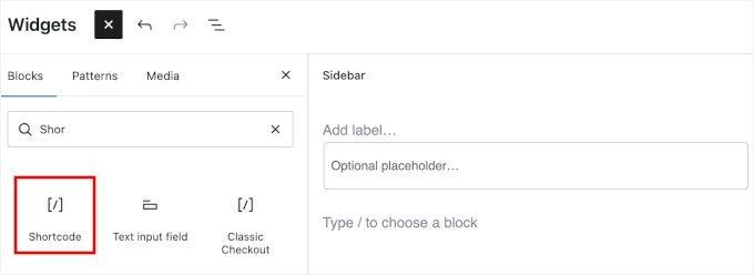 Adding a shortcode widget