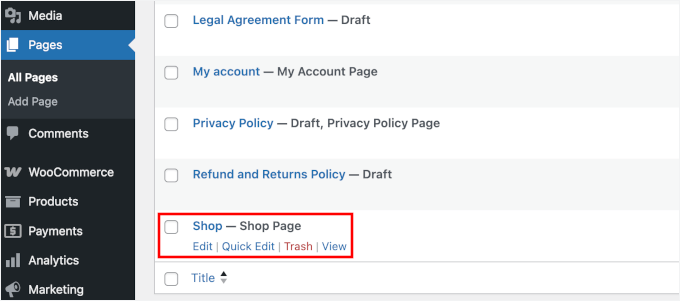 Editing the Shop page Editing the Shop page