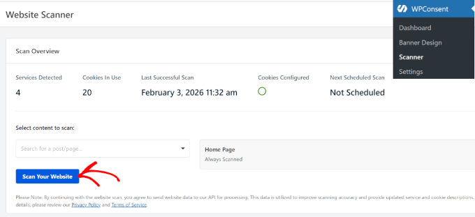 WPConsent cookie scanner