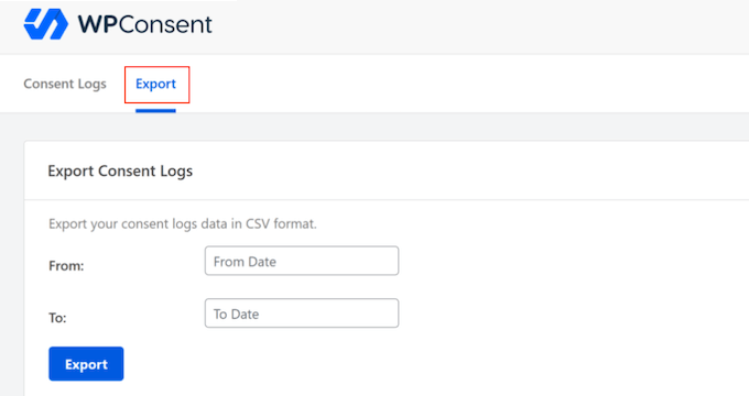 Esportazione dei log di consenso degli utenti