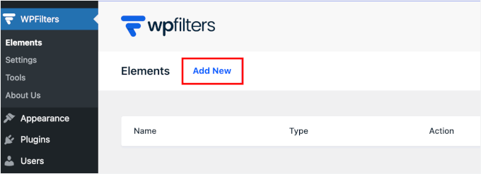Adăugarea unui nou element WPFilters