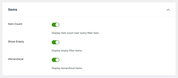 Configuring the Items settings Configuring the Items settings