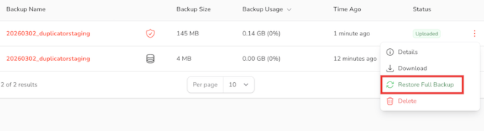 Duplicator moln-återställning