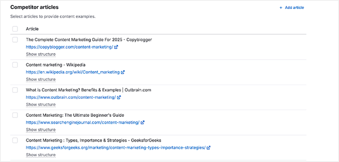 Semrush Yapay Zeka Makale Oluşturucu'da rakip analizi