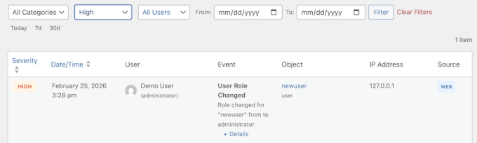 Filtrera aktivitets-händelser