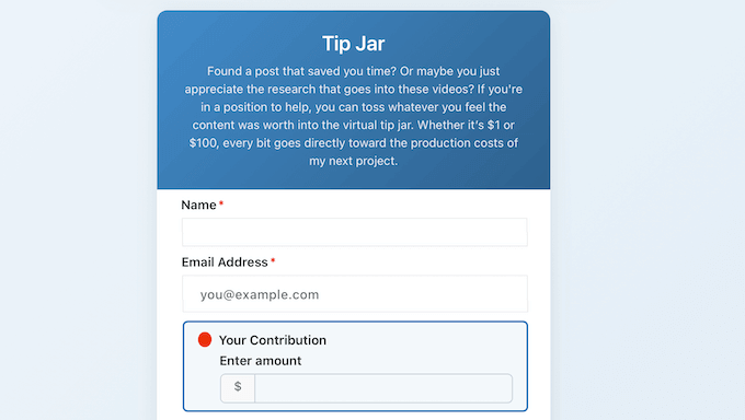 Creating a form with payment options 
