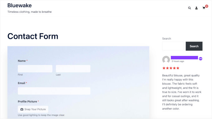 Reviews Feed on a Contact page's sidebar