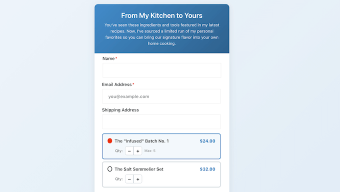 An example of a PayPal payment form on a WordPress website 
