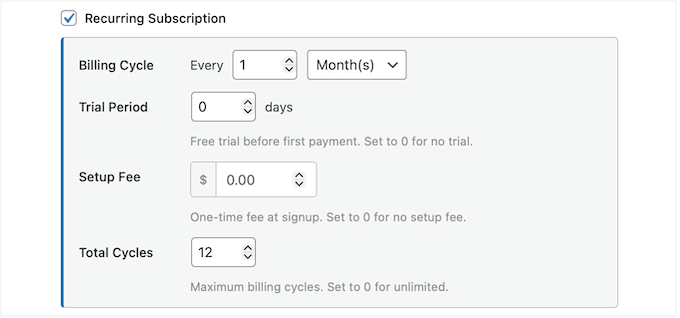 Collecting a recurring subscription in WordPress 