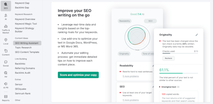Scoring system in Semrush One's SEO writing assistant