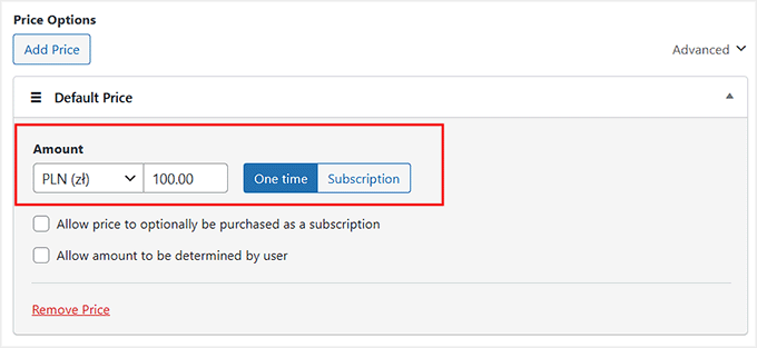 Establece la moneda y el precio para los pagos Przelewy24 en WP Simple Pay
