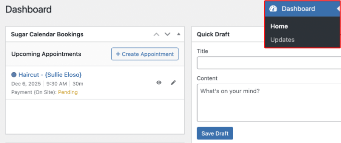 Widget Dashboard di Sugar Calendar Bookings Widget Dashboard di Sugar Calendar Bookings