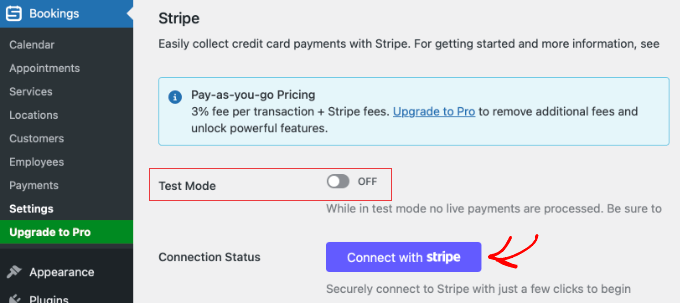Impostazioni Stripe di Sugar Calendar Bookings Impostazioni Stripe di Sugar Calendar Bookings
