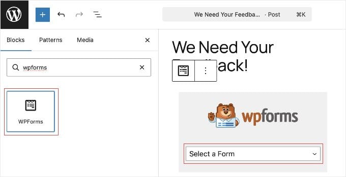 WPForms Bloğunu Bir Gönderiye veya Sayfaya Ekleme