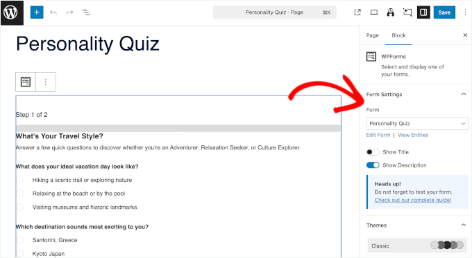 Formulärinställningar inuti blockredigeraren Formulärinställningar inuti blockredigeraren